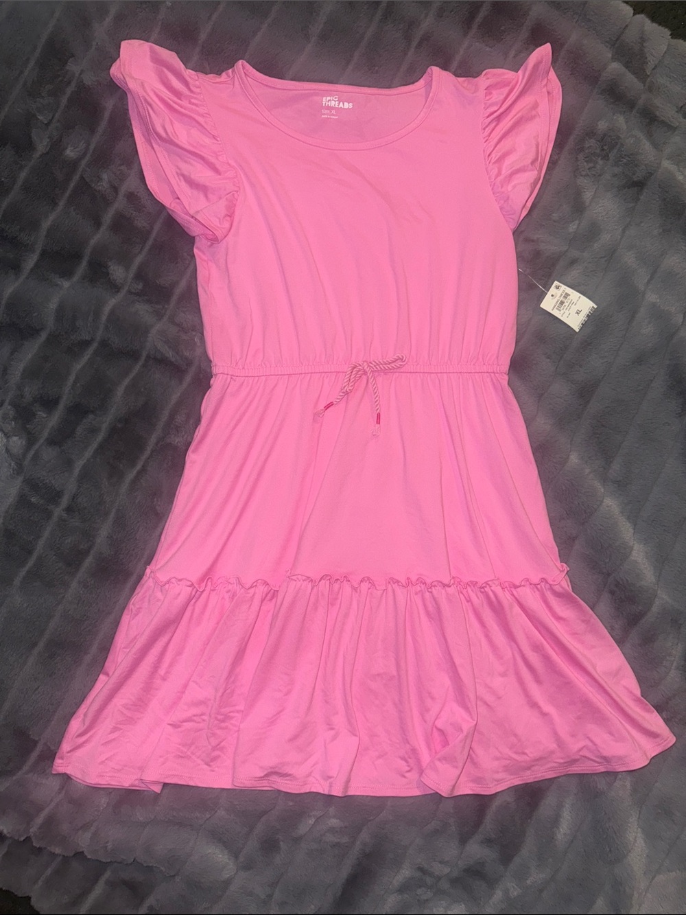 Epic Threads Pink Flutter Sleeve Tiered Drawstring Dress